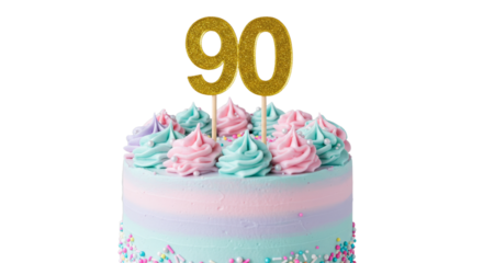 Decorated Celebration Cake with Number Ninety Topper for Milestone Birthday