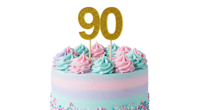 Decorated Celebration Cake with Number Ninety Topper for Milestone Birthday - Powered by Adobe