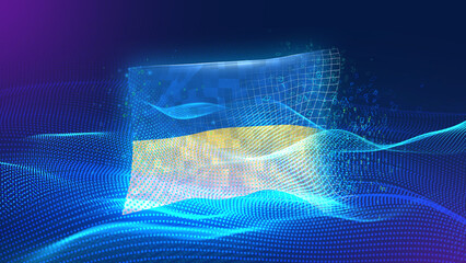 Ukraine A futuristic digital background merging with a national flag symbol, representing the concept of technology, innovation, and digital transformation while preserving cultural identity.