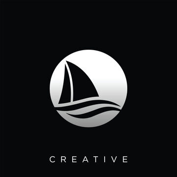 Elegant  Sailing Boat Vector Logo on Black