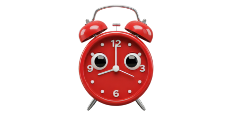 Red Alarm Clock with Cartoon Eyes Telling Time