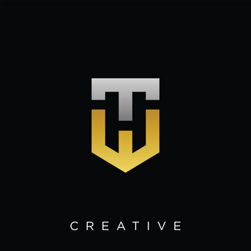 TW,H,TWH, Lettermark Shield Logo in Gold and Silver Vector
