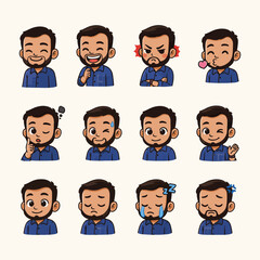 Set of Cartoonish Expressions Depicting Diverse Emotions