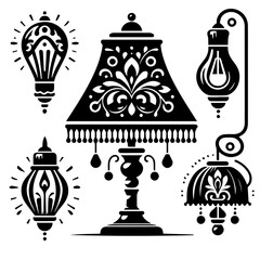 Fototapeta premium A collection of vintage and ornate lamps and light fixtures with decorative patterns