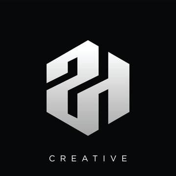 Abstract 2H Lettermark Logo in Metallic Silver Hexagon Vector