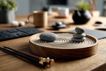 Wooden zen garden on a desk