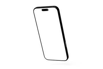 Floating cellular telephone displaying empty white screen mockup view.