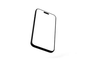 Modern frameless smartphone floating with blank white screen display