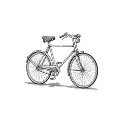 A bicycle engraving illustration drawn in an engraved, woodcut style with fine details and sketch engraving vector illustration. Scratchboard imitation. Black and white image. flat vector