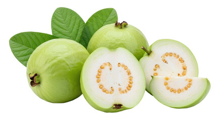 Isolated Guava Fruits Whole and Sliced