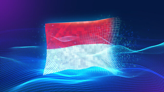 indonesia A futuristic digital background merging with a national flag symbol, representing the concept of technology, innovation, and digital transformation while preserving cultural identity. - Powered by Adobe