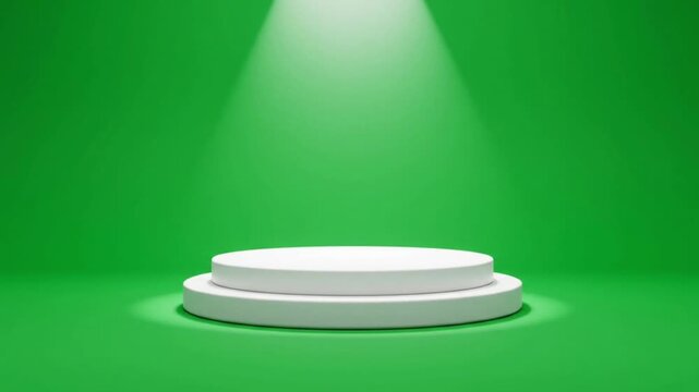 White podium with green screen background with spotlight