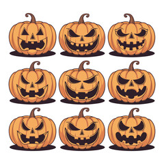 Set of Halloween scary pumpkin jack o lantern faces