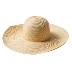 Straw Beach Hat with Wide Brim on Transparent Background
