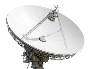 Large Parabolic Satellite Dish with Metal Grid Surface, isolated on transparent background PNG