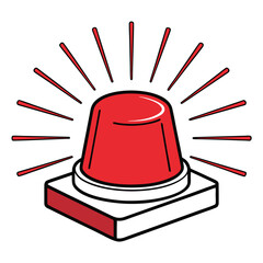 Red flashing emergency beacon light with radiating lines on white background vector