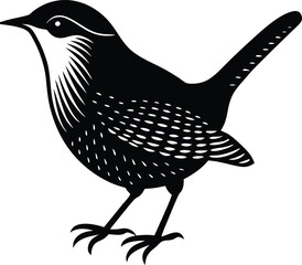 Minimalist Wren Bird Silhouette Icon.