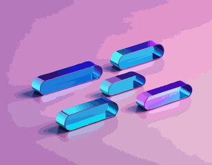 3D holographic numbers set. Purple and blue iridescent glass or metallic 0, 1, 2, 3, 4, 5, 6, 7, 8, and 9 with realistic shadow on gradient background. Vector illustration