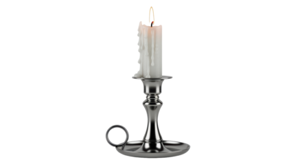 Isolated Candle on Silver Candlestick