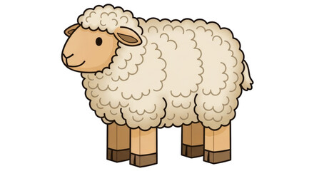 Isolated Cartoon Sheep with Woolly Fleece