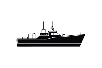 Detailed Black and White Silhouette of a Modern Warship on a White Background Illustrating Naval Power and Maritime Technology silhouette This image features