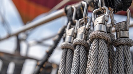 Close-up of metallic cables, nautical