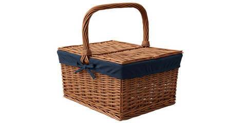 Wicker Picnic Basket with Blue Fabric Liner and Handle