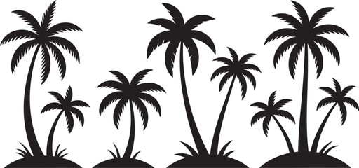 Tropical paradise with black silhouettes of palm trees against a white background offering summer vibes