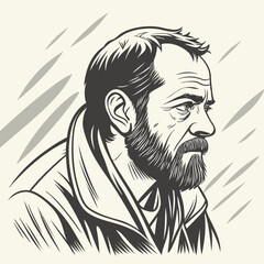 Artistic Portrait of a Bearded Man in Pencil Sketch Style