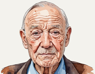 Watercolor Portrait of an Elderly Man with Wrinkles and Wisdom