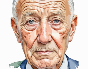 Watercolor Portrait of an Elderly Man with Wrinkles and Wisdom