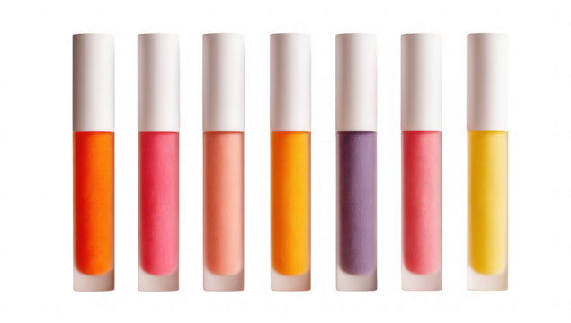 Colorful lip gloss tubes in a row