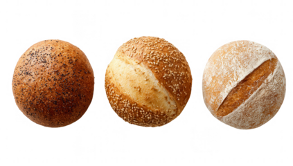 Three round baked goods, light & dark brown tones