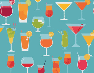 cocktails and drinks in various glass styles