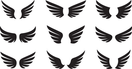 Fototapeta premium Collection of stylized wing illustrations, presenting various shapes and arrangements, perfect for design elements and creative applications.