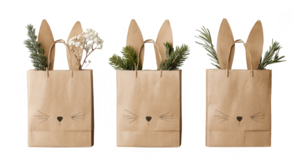 Three kraft paper gift bags with bunny ears and faces