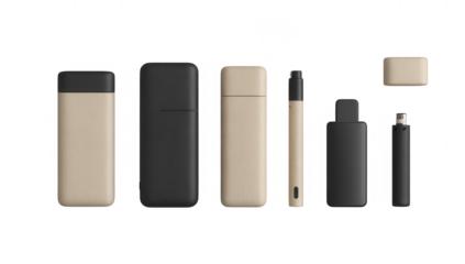 Assorted rectangular devices in beige and black cases