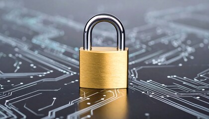 Golden padlock on a circuit board (1)