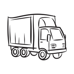 Black ink sketch of a delivery truck cargo truck box truck