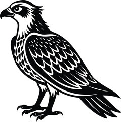 Single Osprey Bird Flying Silhouette Art.