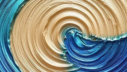 Abstract art of swirling blue and gold paint, ideal for upscale interior design, digital backgrounds, or promotional materials for luxury brands.
