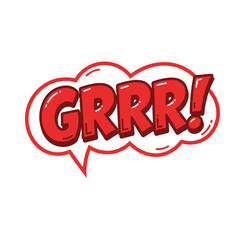 Red speech bubble with the word “GRRR!” as a comic book explosion. Speech bubble features bold lettering and dynamic design to convey aggression.