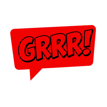 Red speech bubble with grrr in comic book style. Comic style speech bubble with expression grrr in red and black shows animalistic rage. This speech bubble graphic can be used for social media.