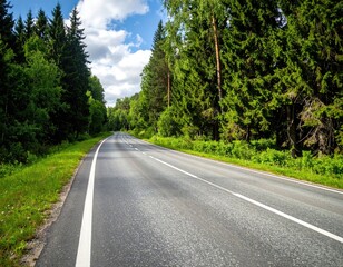 Fototapeta premium Sunny forest road stretches into distance
