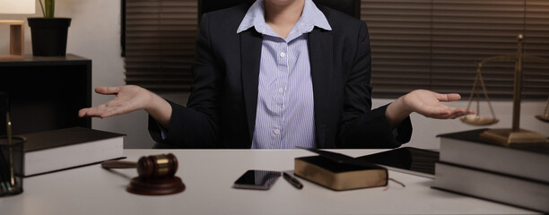 lawyer hammer on wood table, Judge's gavel, law, lawyer working in office.