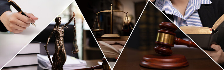 photo set of justice and law concept.
