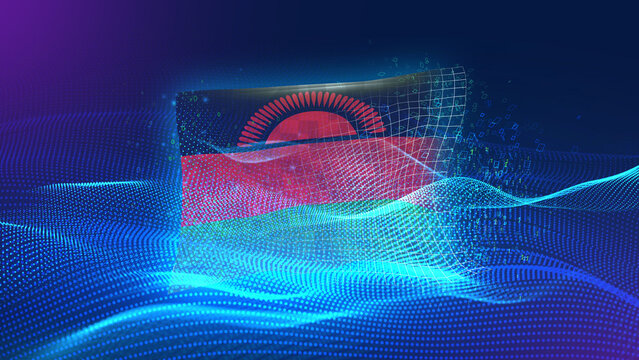 malawi A futuristic digital background merging with a national flag symbol, representing the concept of technology, innovation, and digital transformation while preserving cultural identity.