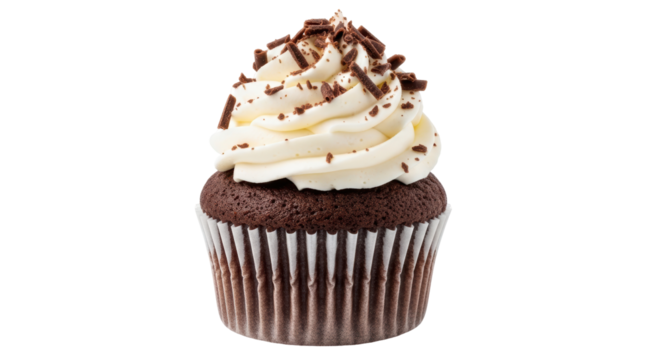 Isolated Chocolate Cupcake with Whipped Cream