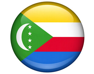 3D Glossy Comoros Flag Button Icon, Isolated PNG for UI and Travel Use.