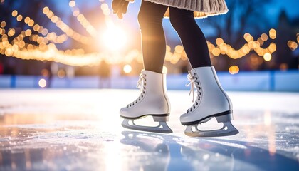 Child ice skating at night